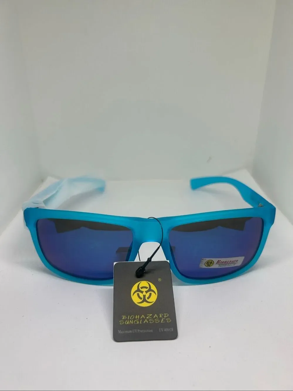 Biohazard Frosted Blue Mirrored UV400 Sunglasses NWT